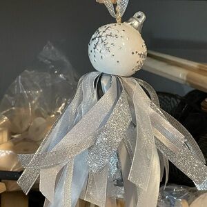 Chic Silver and White Holiday Ornament with Bird Accent